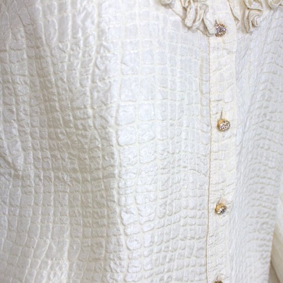 Milly of New York | Ivory 100% Silk Blouse | Long Sleeve, Ruffles & Tie Neck | 2 - Picture 8 of 12